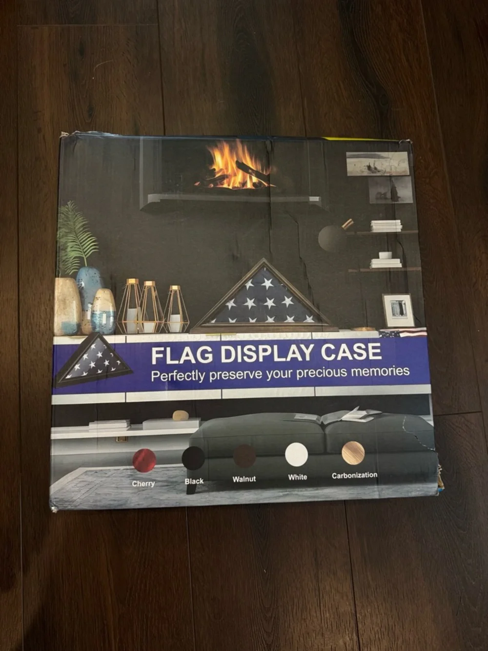 $60 Triangular Flag Display Case - Walnut Frame - Picture 3 of 6